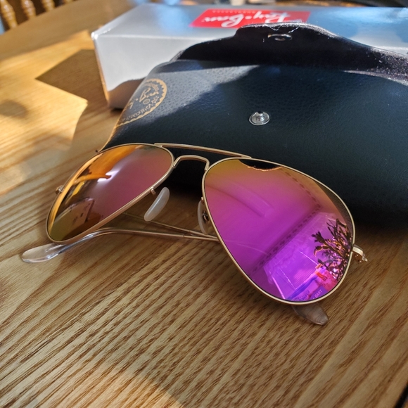 SOLD RayBan Pink Flash Lense Unisex Aviators Size 58 - Picture 2 of 12